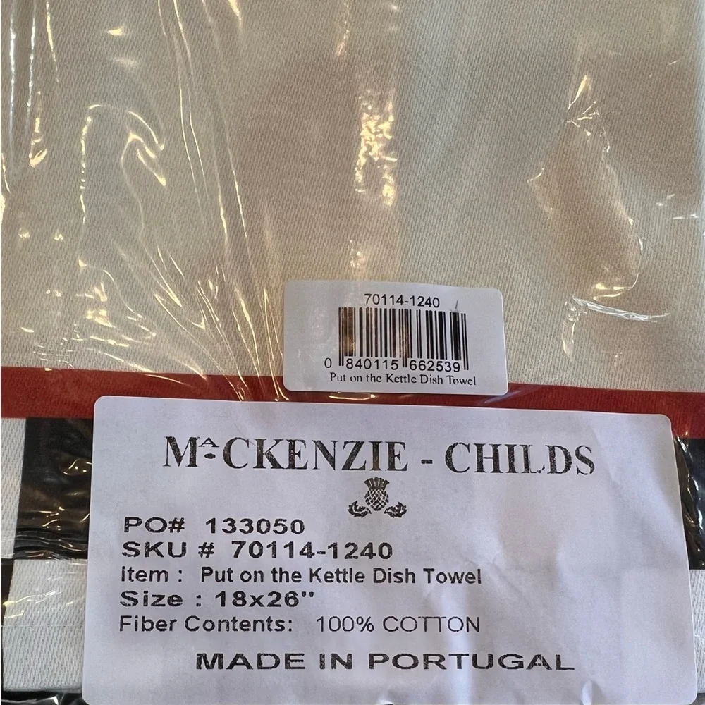 MacKenzie-Childs NWT in original packaging, holiday Put On The Kettle Dish Towel